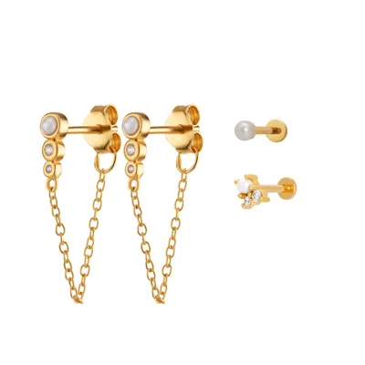 Scream Pretty Women's Gold Dainty Pearl Earring Stacking Set