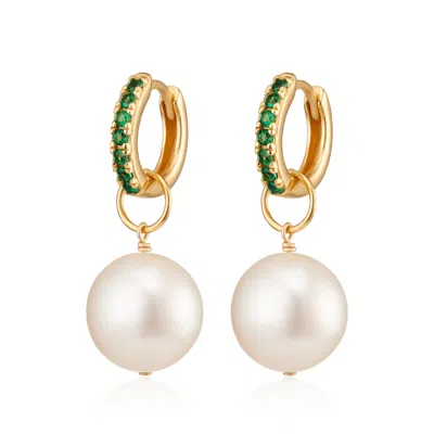 Scream Pretty Women's Gold Emerald Green & Baroque Pearl Charm Hoop Earrings