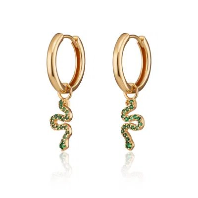 Scream Pretty Women's Gold Emerald Green Snake Charm Hoop Earrings