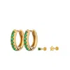 Scream Pretty Women's Gold / Green Gold And Green Dream Earring Stacking Set - Huggie Earrings And Flat Backs