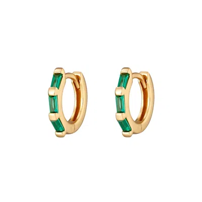 Scream Pretty Women's Gold / Green Gold Baguette Huggie Earrings With Green Stones