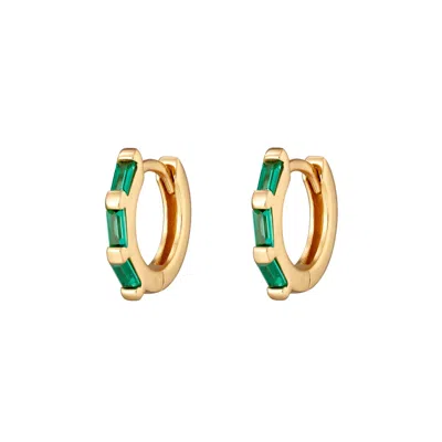 Scream Pretty Women's Gold / Green Gold Baguette Huggie Earrings With Green Stones In Multi