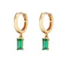 Scream Pretty Women's Gold / Green Gold Green Baguette Charm Hoop Earrings In Green