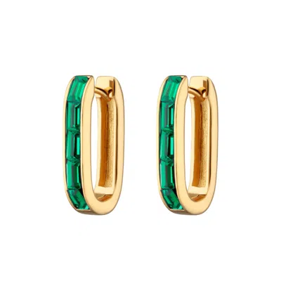 Scream Pretty Women's Gold / Green Gold Oval Baguette Hoop Earrings With Green Stones