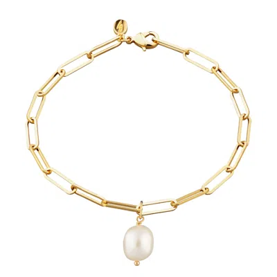 Scream Pretty Women's Gold Long Link Bracelet With Baroque Pearl