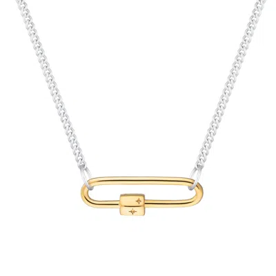 Scream Pretty Women's Gold Long Link Carabiner With Silver Curb Chain Necklace Mixed Metal