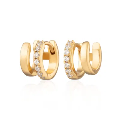 Scream Pretty Women's Gold Mismatched Double Huggie Earrings With Clear Stones