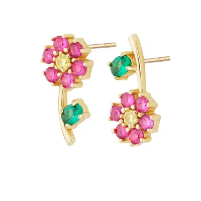 Scream Pretty Women's Gold Mismatched Flower Stud Earrings