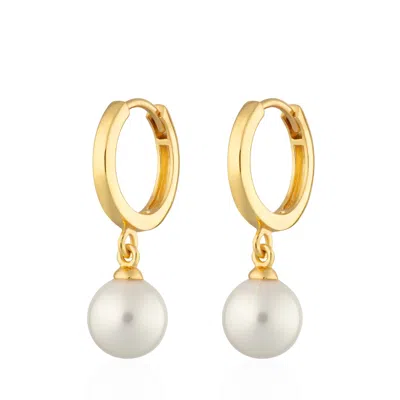 Scream Pretty Women's Gold Modern Pearl Huggie Hoop Earrings