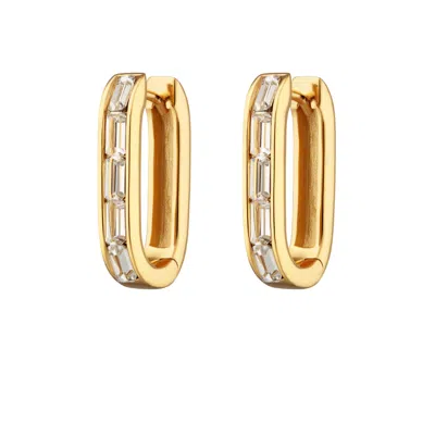 Scream Pretty Women's Gold Oval Baguette Hoop Earrings With Clear Stones