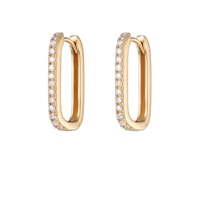 Scream Pretty Women's Gold Oval Huggie Hoop Earrings With Clear Stones