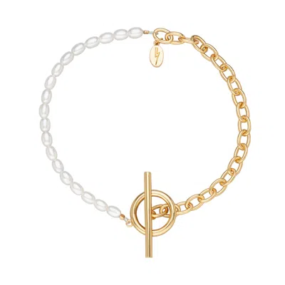 Scream Pretty Women's Gold Pearl & Chain T-bar Bracelet In Multi