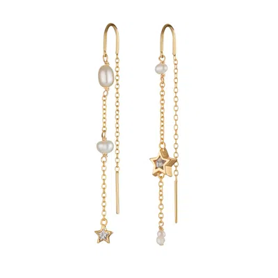 Scream Pretty Women's Gold Pearl And Star Mismatched Threader Earrings