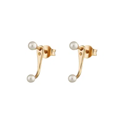 Scream Pretty Women's Gold Pearl Dot Ear Jacket Stud Earrings
