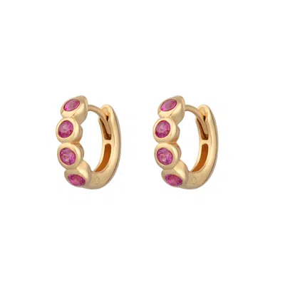 Scream Pretty Women's Gold / Pink / Purple Gold Bezel Huggie Earrings With Ruby Pink Stones