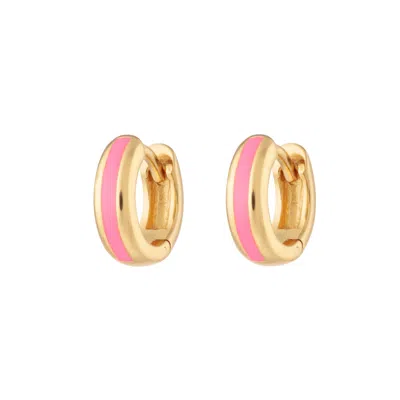 Scream Pretty Women's Gold / Pink / Purple Gold Candy Stripe Huggie Earrings In Neon Pink