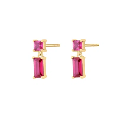 Scream Pretty Women's Gold / Pink / Purple Gold Fuchsia Baguette Drop Stud Earrings