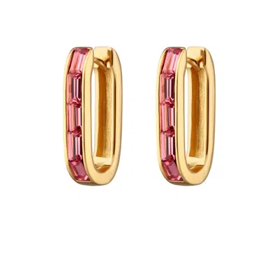 Scream Pretty Women's Gold / Pink / Purple Gold Oval Baguette Hoop Earrings With Pink Stones