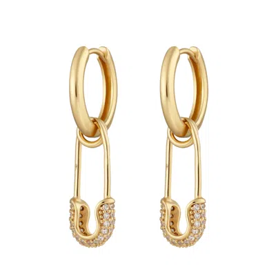 Scream Pretty Women's Gold Safety Pin Charm Hoop Earrings