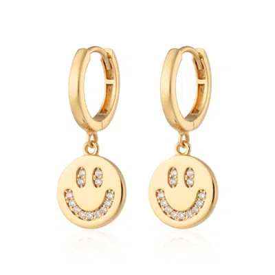 Scream Pretty Women's Gold Smiley Face Charm Hoop Earrings