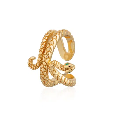 Scream Pretty Women's Gold Snake Small Single Ear Cuff With Green Eyes