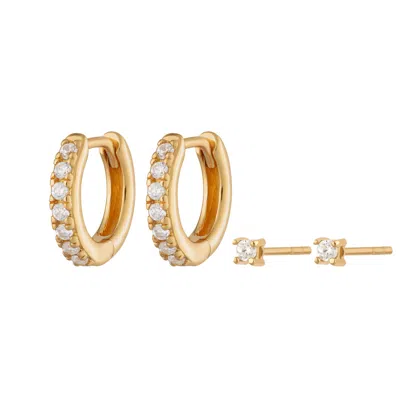 Scream Pretty Women's Gold Sparkle Huggie & Tiny Stud Set Of Earrings
