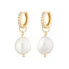 Scream Pretty Women's Gold Large Sparkle Huggie Earrings With Baroque Pearl In Gold