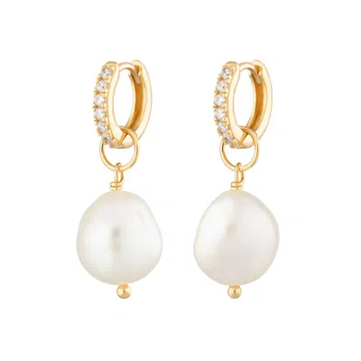 Scream Pretty Women's Gold Sparkle Huggie Earrings With Baroque Pearls