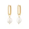 Scream Pretty Women's Gold Sparkle Oval Hoop Earrings With Baroque Pearls
