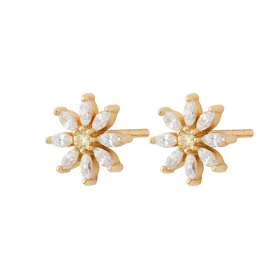Scream Pretty Women's Gold Sparkling Flower Stud Earrings