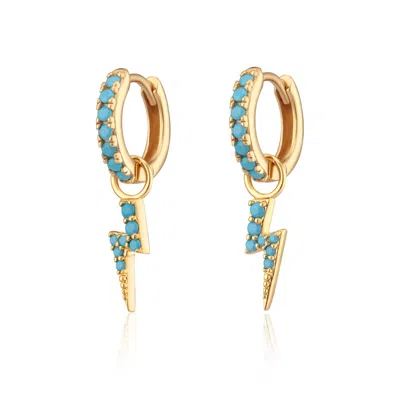 Scream Pretty Women's Gold Turquoise Lightning Bolt Charm Hoop Earrings