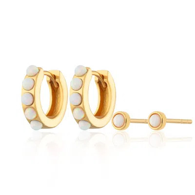 Scream Pretty Women's Gold / White White Opal Huggie & Tiny Stud Set Of Earrings