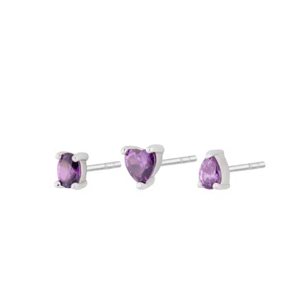 Scream Pretty Women's Pink / Purple / Silver Silver Violet Set Of 3 Stud Earrings