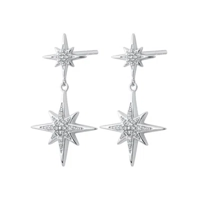 Scream Pretty Women's Silver Art Deco Star Stud Earrings In White