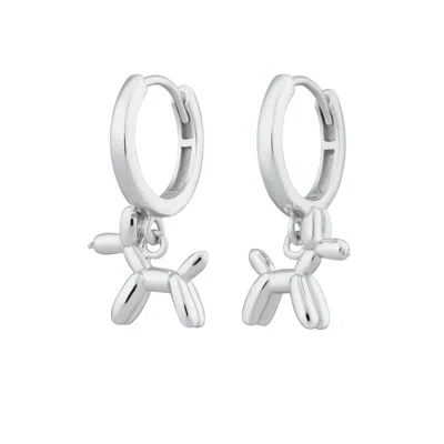 Scream Pretty Women's Silver Balloon Dog Charm Hoop Earrings