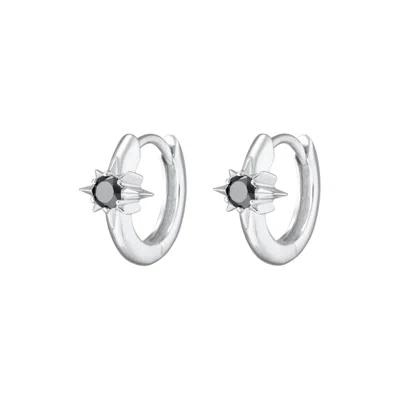 Scream Pretty Women's Silver / Black Silver Black Star Large Huggie Earrings In Metallic