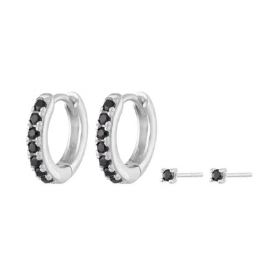 Scream Pretty Women's Silver / Black Silver Black Stone Huggie & Tiny Stud Set Of Earrings In Multi