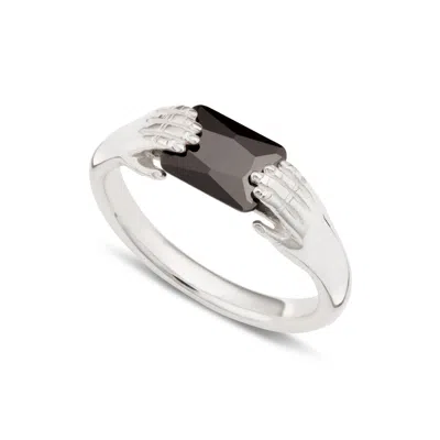 Scream Pretty Black Stone Silver Fede Ring In Silver/black