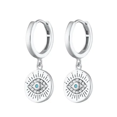 Scream Pretty Women's Silver / Blue Silver Evil Eye Charm Hoop Earrings In Metallic