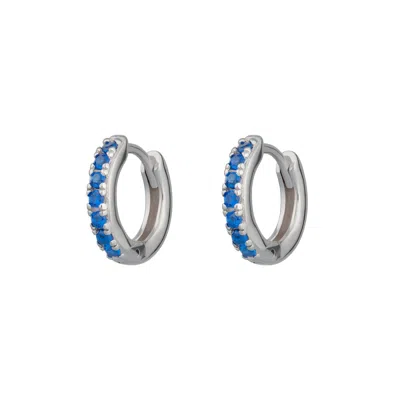 Scream Pretty Women's Silver / Blue Silver Huggie Earrings With Blue Stones In Metallic