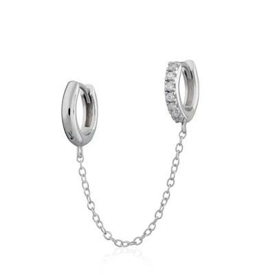 Scream Pretty Women's Silver Chain Linked Mismatched Huggie Hoop Earring - Single In Metallic