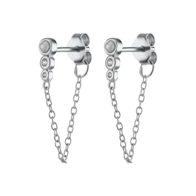 Scream Pretty Women's Silver Chained Pearl Stud Earrings