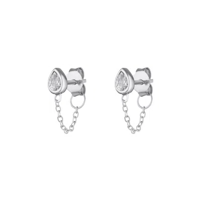Scream Pretty Women's Silver Chained Teardrop Stud Earrings With Clear Stone