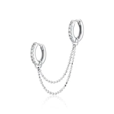Scream Pretty Women's Silver Clear Stone Double Chain Huggie Earring