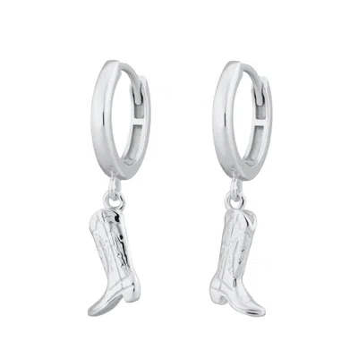 Scream Pretty Women's Silver Cowboy Boot Charm Hoop Earrings In Gray