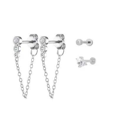 Scream Pretty Women's Silver Dainty Pearl Earring Stacking Set