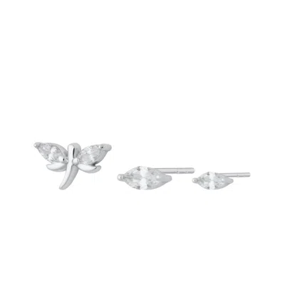 Scream Pretty Women's Silver Dragonfly Set Of 3 Single Stud Earrings In Neutral