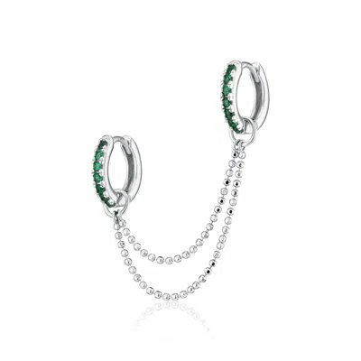 Scream Pretty Women's Silver Emerald Green Double Chain Huggie Earring
