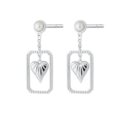 Scream Pretty Women's Silver Framed Heart Drop Stud Earrings In Metallic