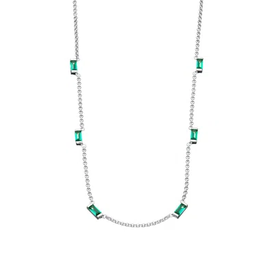 Scream Pretty Women's Silver / Green Silver Cleopatra Green Baguette Chain Necklace In White